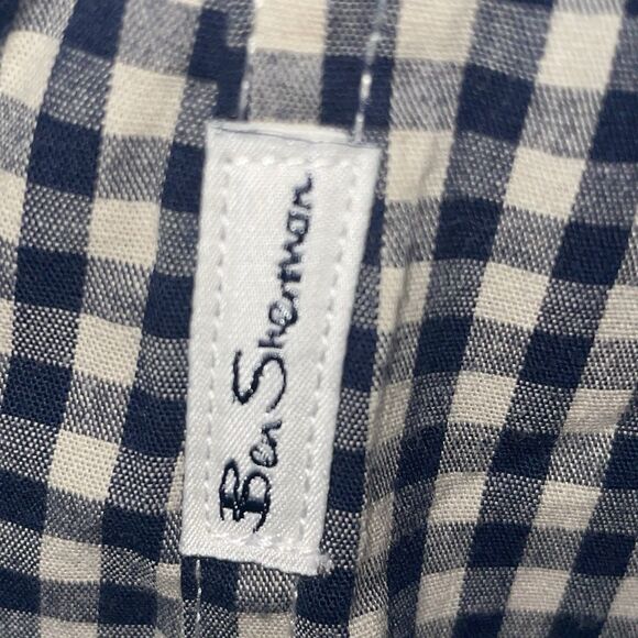 Ben Sherman Shirt Mens Large Blue Cream Check Casual Button Up Long Sleeve - Picture 4 of 9